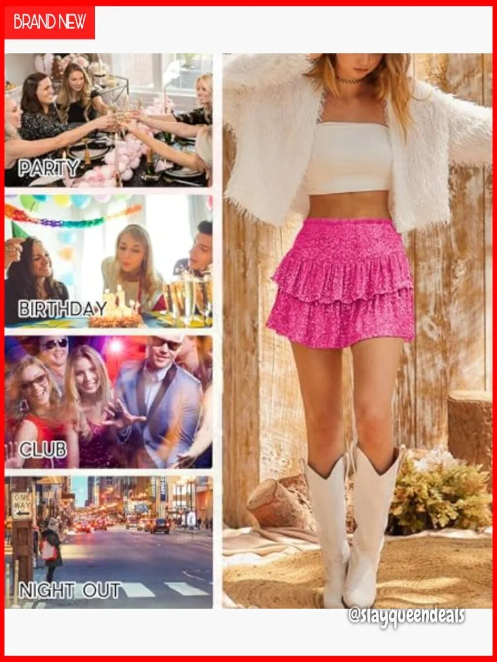 Sequin Mini Skirt High Waist Ruffle Flowy Glitter Party Club Night Out